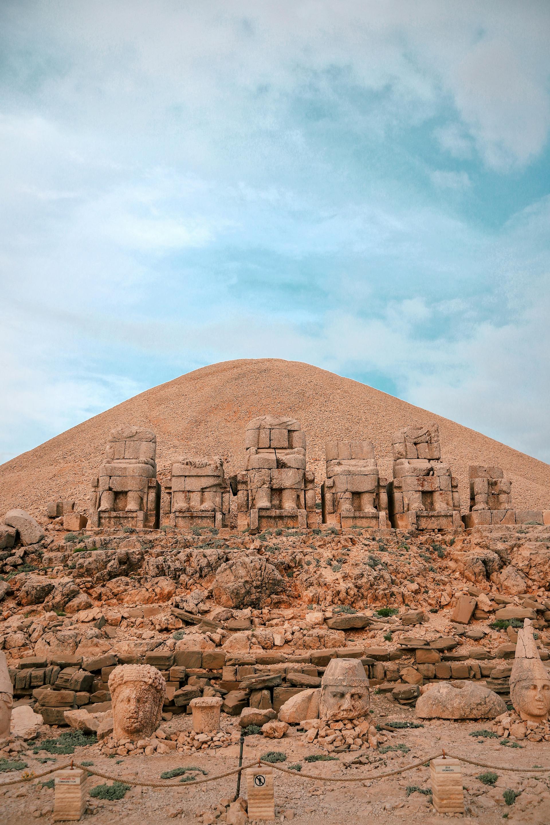 Ancient stone statues at the summit of Mount Nemrut, eastern Turkey